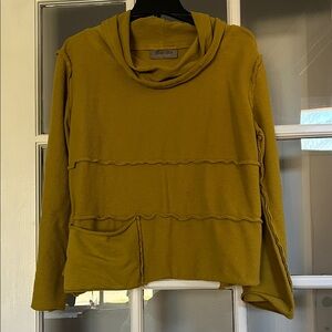Eleven Stitch Mustard Cowl Neck Sweater.  Color is more like mustard